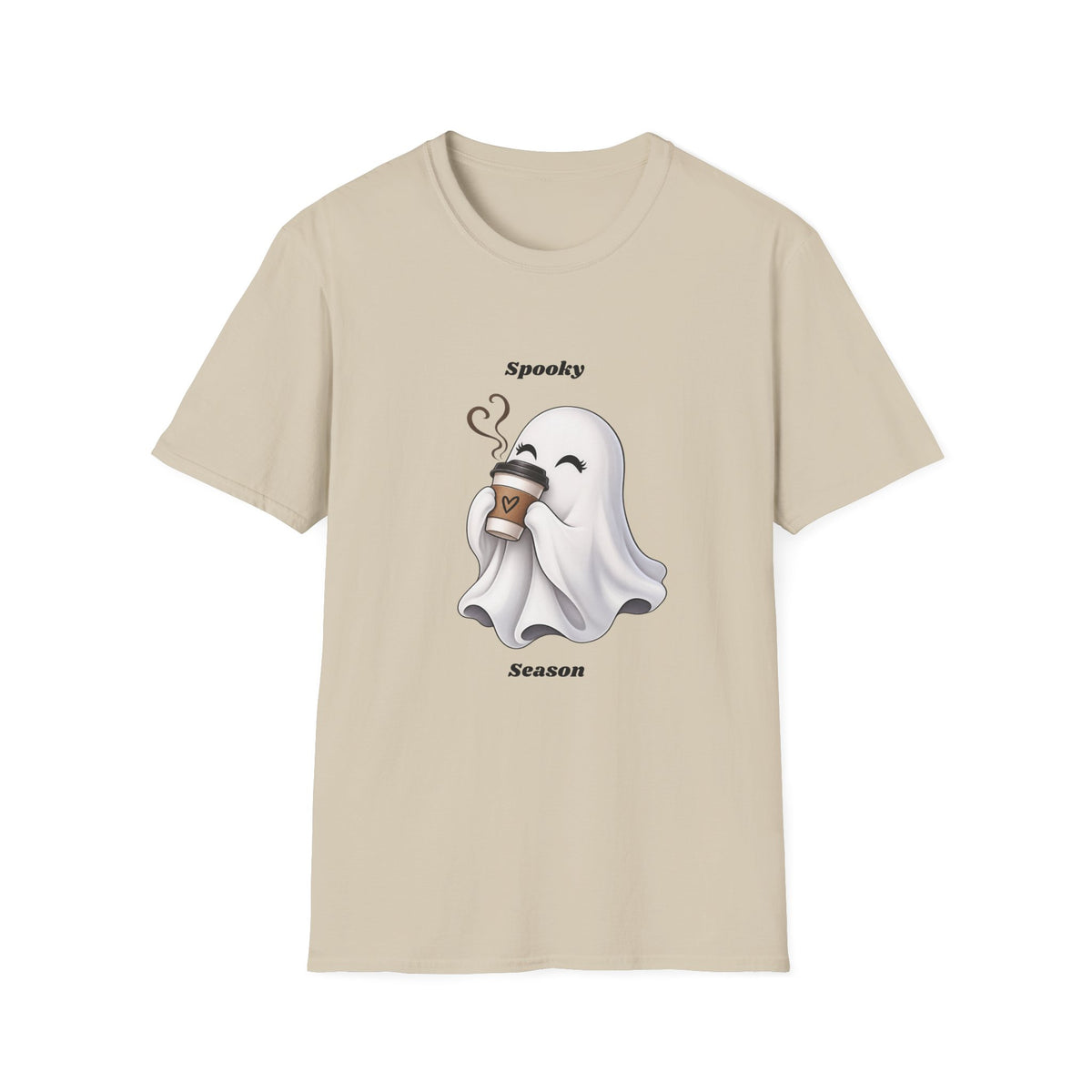 Spooky Season Ghost with Coffee T-Shirt | Halloween Ghost Latte Tee