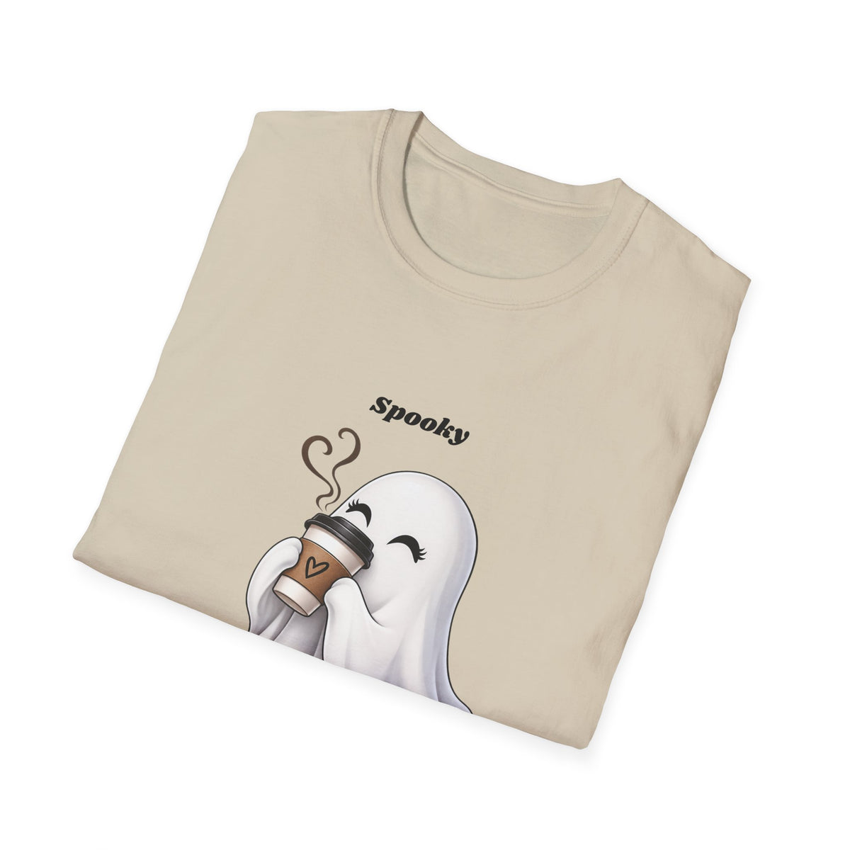 Spooky Season Ghost with Coffee T-Shirt | Halloween Ghost Latte Tee