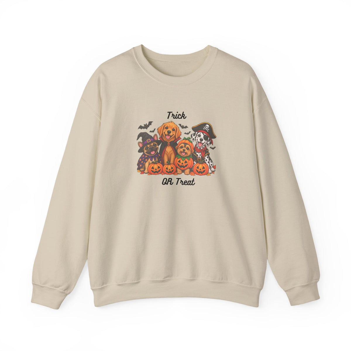 Halloween Puppies Crewneck Sweatshirt — "Trick or Treat" Pumpkin Dog Design