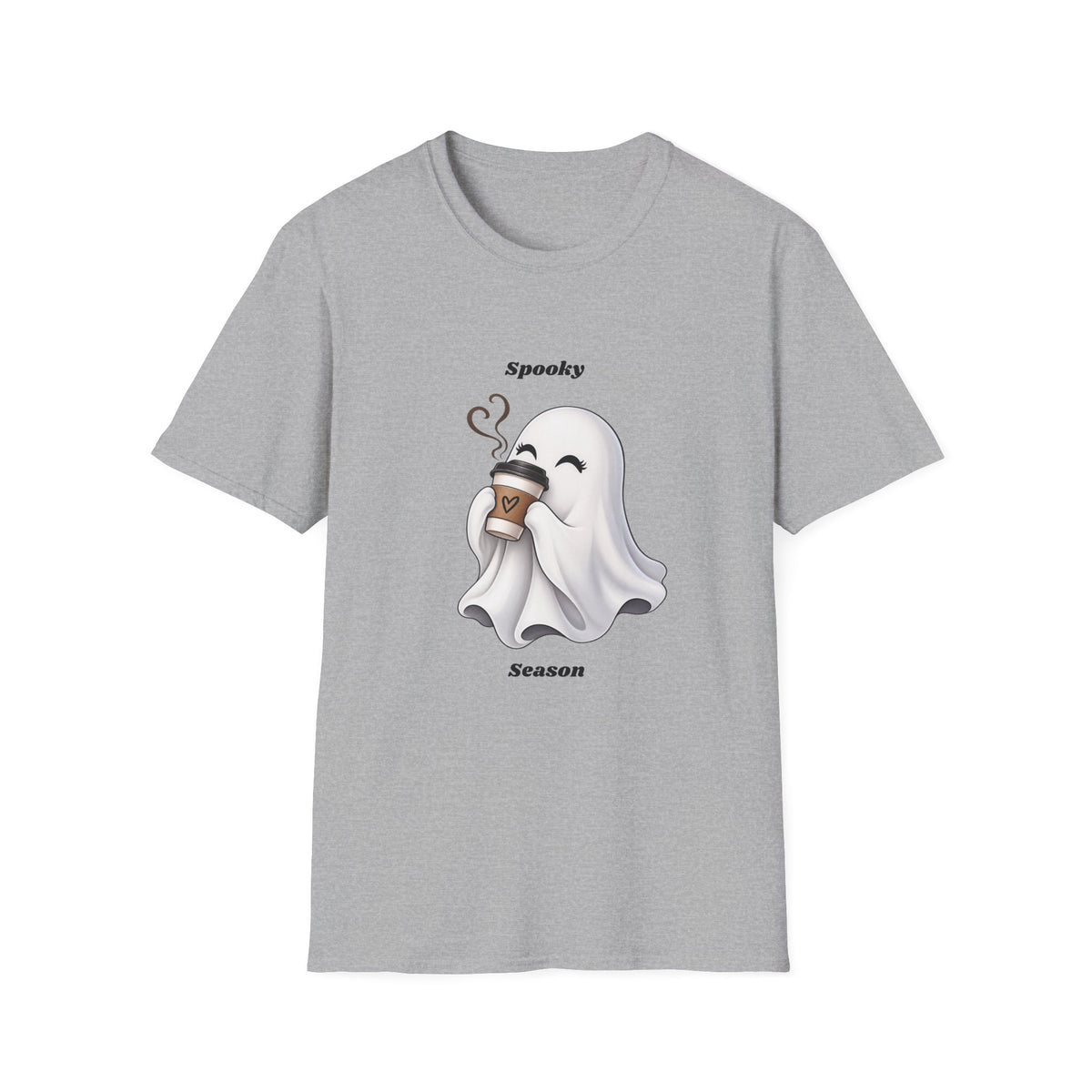 Spooky Season Ghost with Coffee T-Shirt | Halloween Ghost Latte Tee