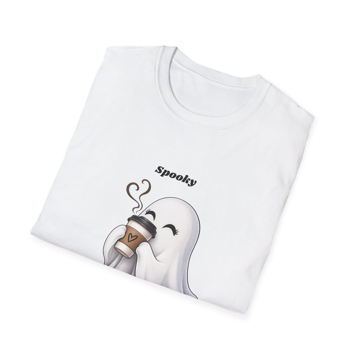 Spooky Season Ghost with Coffee T-Shirt | Halloween Ghost Latte Tee