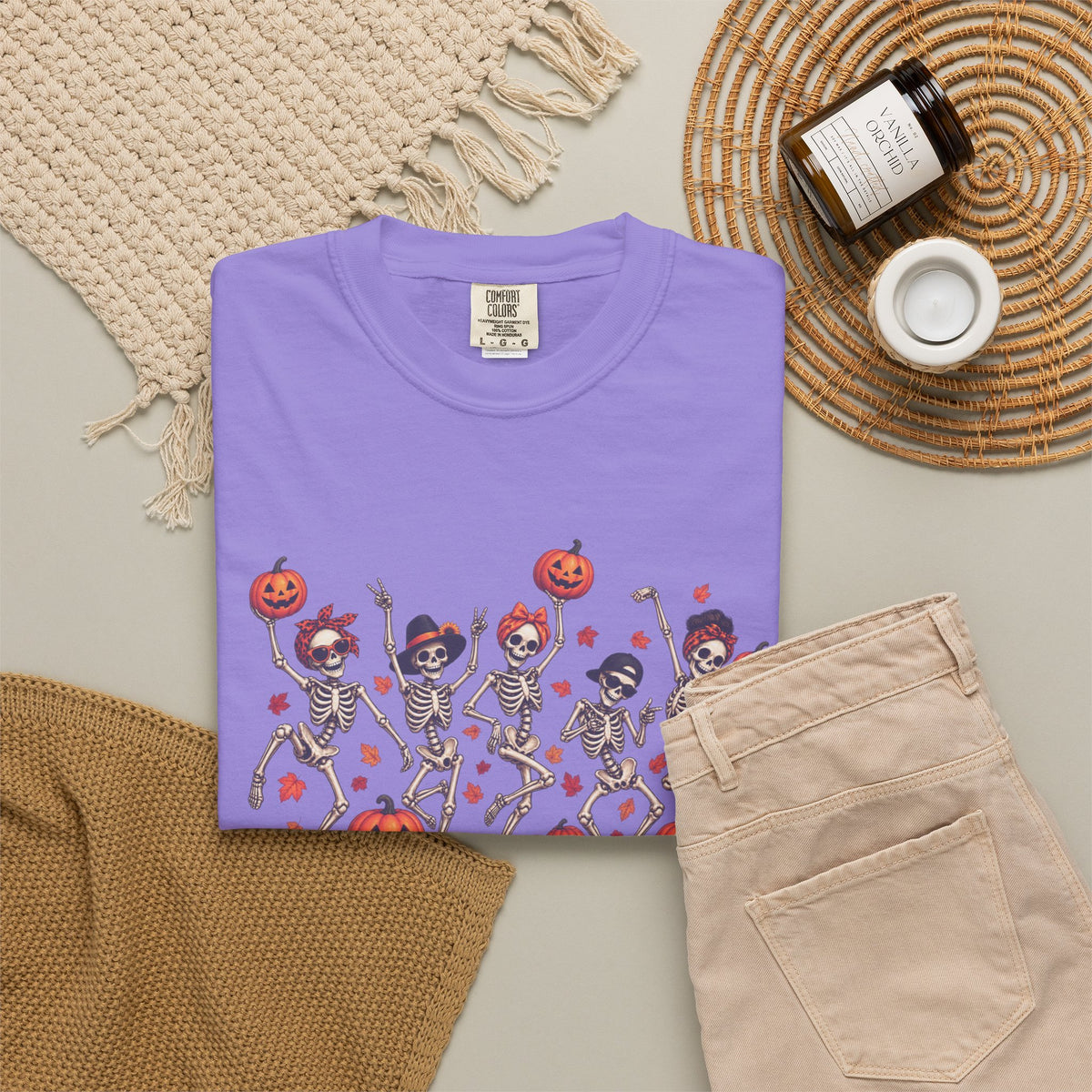 Dancing Skeletons & Pumpkins Halloween T-Shirt