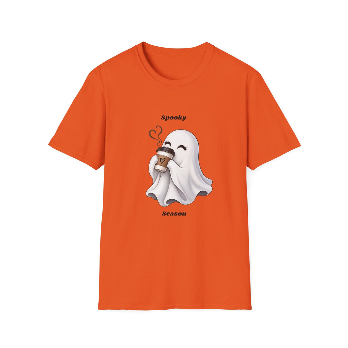 Spooky Season Ghost with Coffee T-Shirt | Halloween Ghost Latte Tee