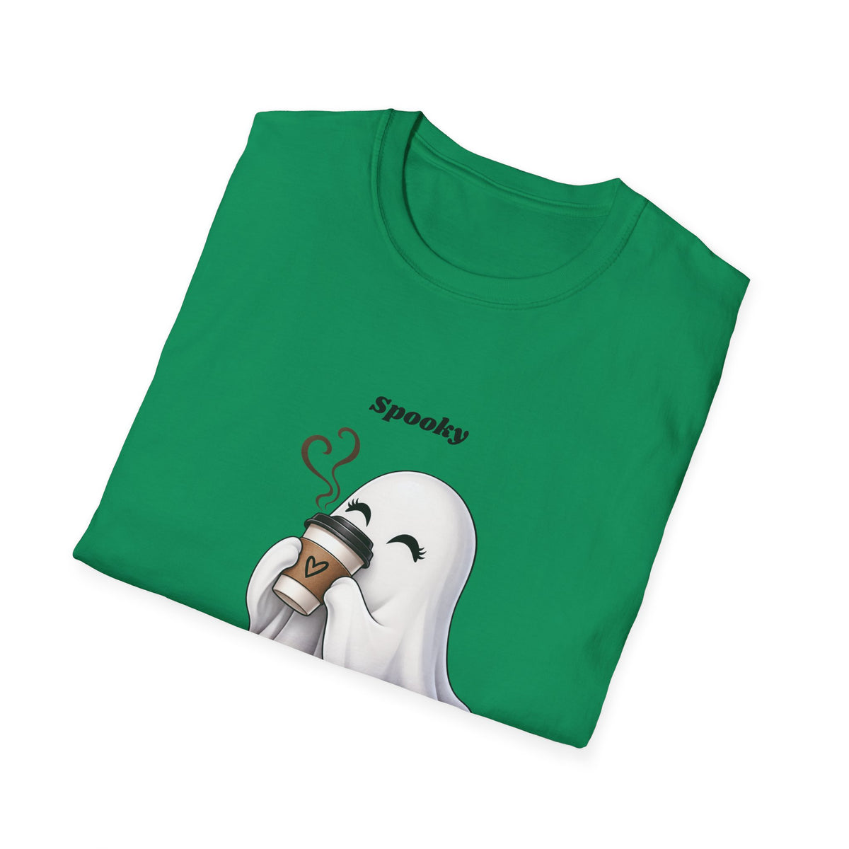 Spooky Season Ghost with Coffee T-Shirt | Halloween Ghost Latte Tee