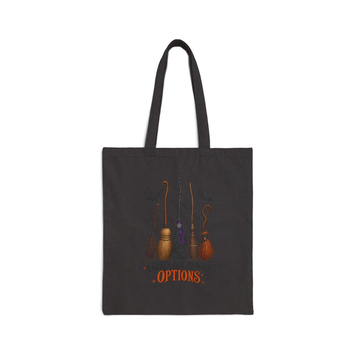 Halloween Witch Brooms Tote – "A Girl's Got to Have Options" Cotton Canvas Bag