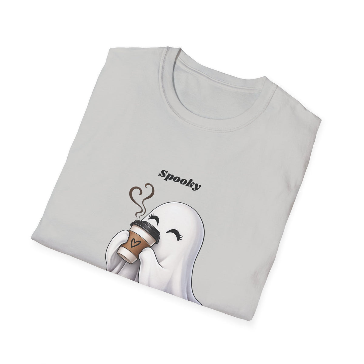 Spooky Season Ghost with Coffee T-Shirt | Halloween Ghost Latte Tee