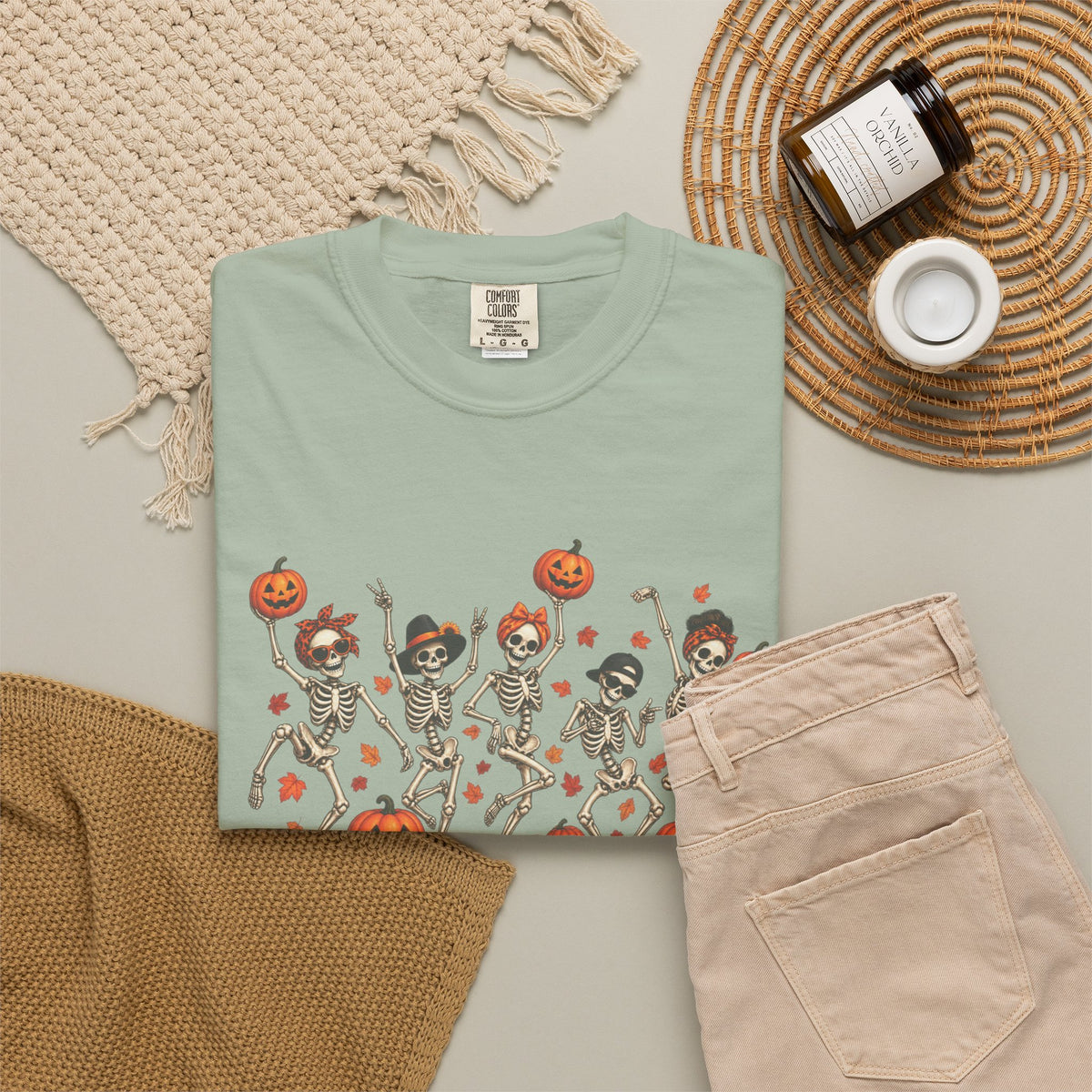 Dancing Skeletons & Pumpkins Halloween T-Shirt