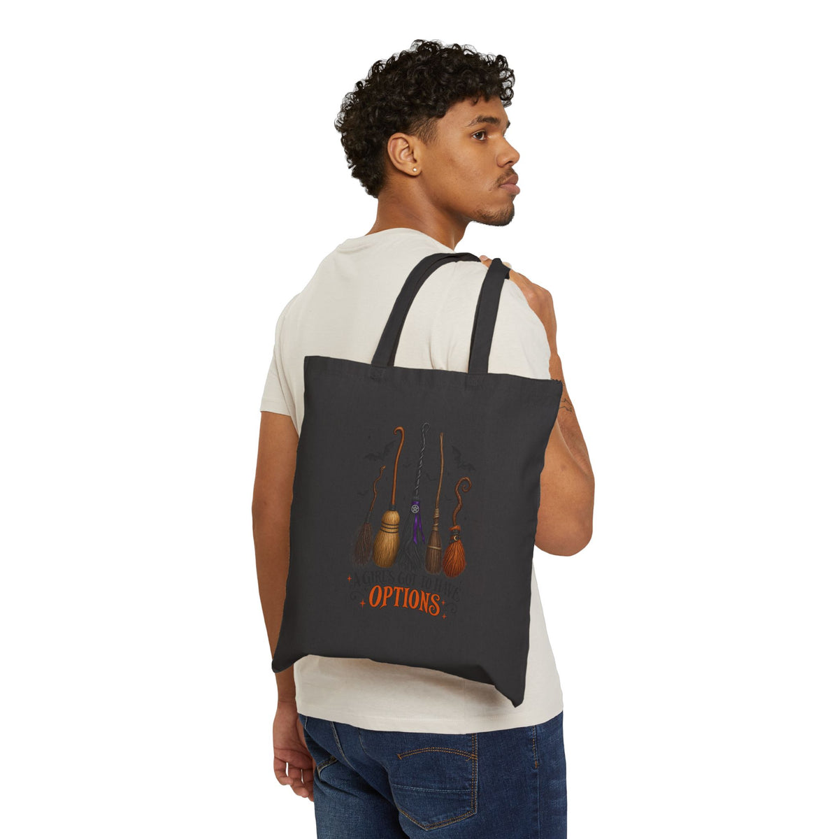 Halloween Witch Brooms Tote – "A Girl's Got to Have Options" Cotton Canvas Bag