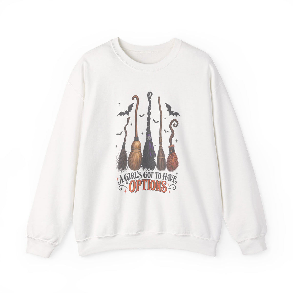 Witch Brooms Sweatshirt - "A Girl's Got to Have Options" Halloween Crewneck