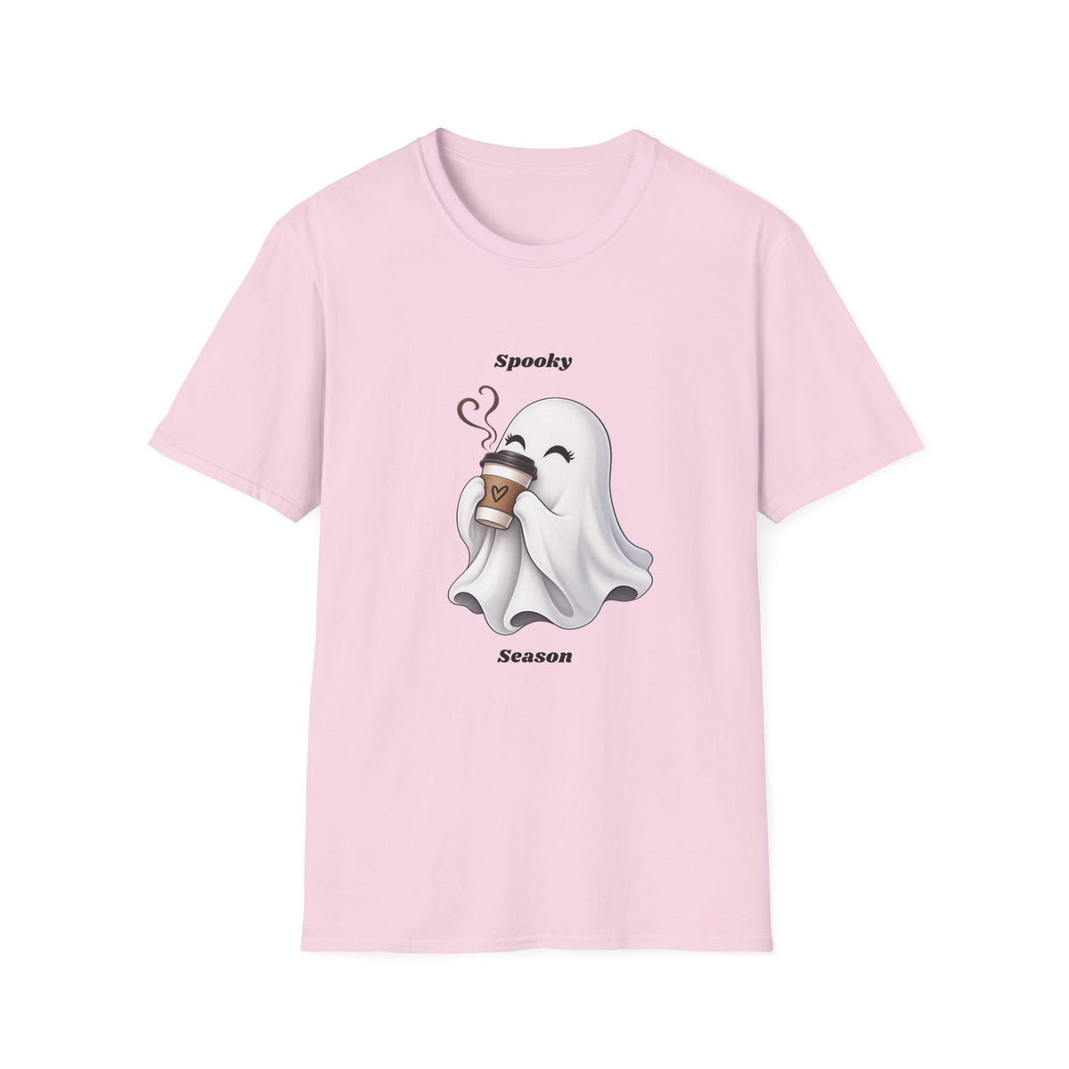 Spooky Season Ghost with Coffee T-Shirt | Halloween Ghost Latte Tee