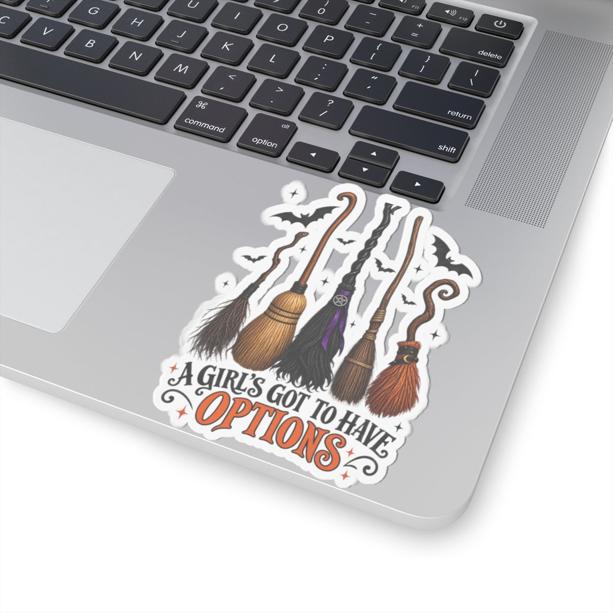 Witch Brooms Sticker — "A Girl's Got to Have Options" Halloween Kiss-Cut Sticker