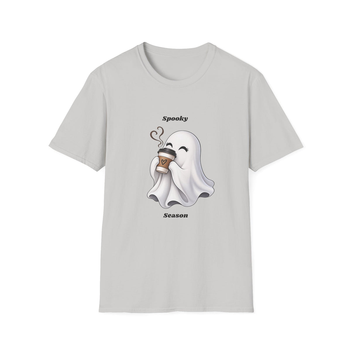 Spooky Season Ghost with Coffee T-Shirt | Halloween Ghost Latte Tee