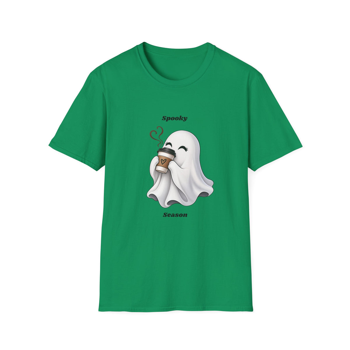 Spooky Season Ghost with Coffee T-Shirt | Halloween Ghost Latte Tee
