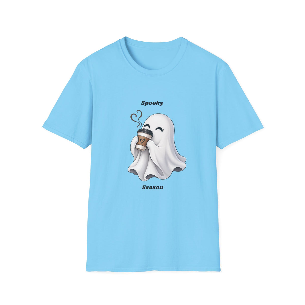 Spooky Season Ghost with Coffee T-Shirt | Halloween Ghost Latte Tee