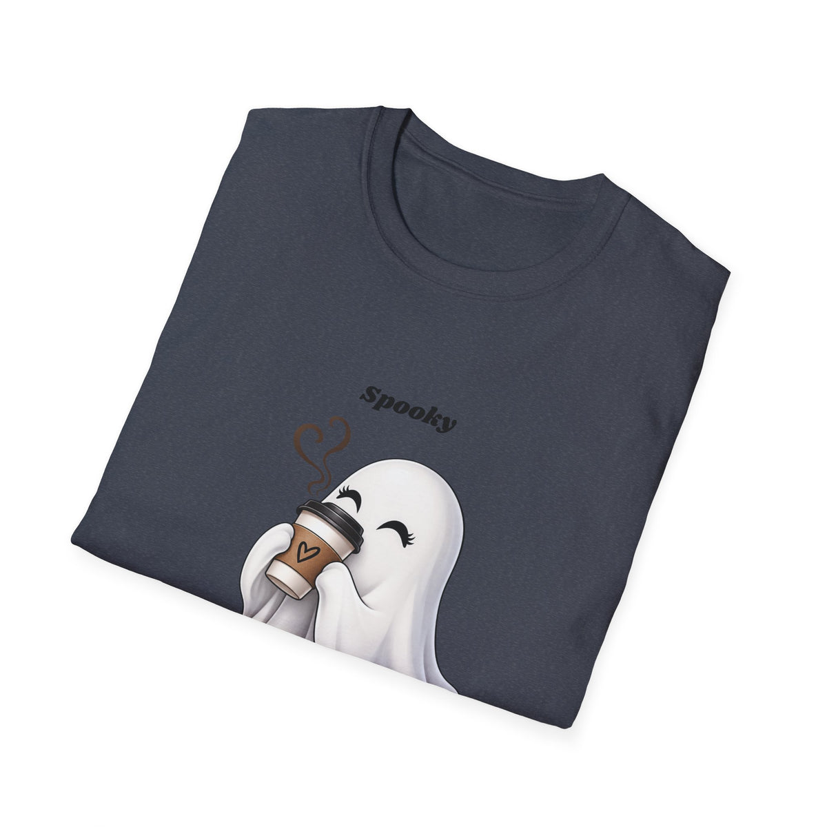 Spooky Season Ghost with Coffee T-Shirt | Halloween Ghost Latte Tee