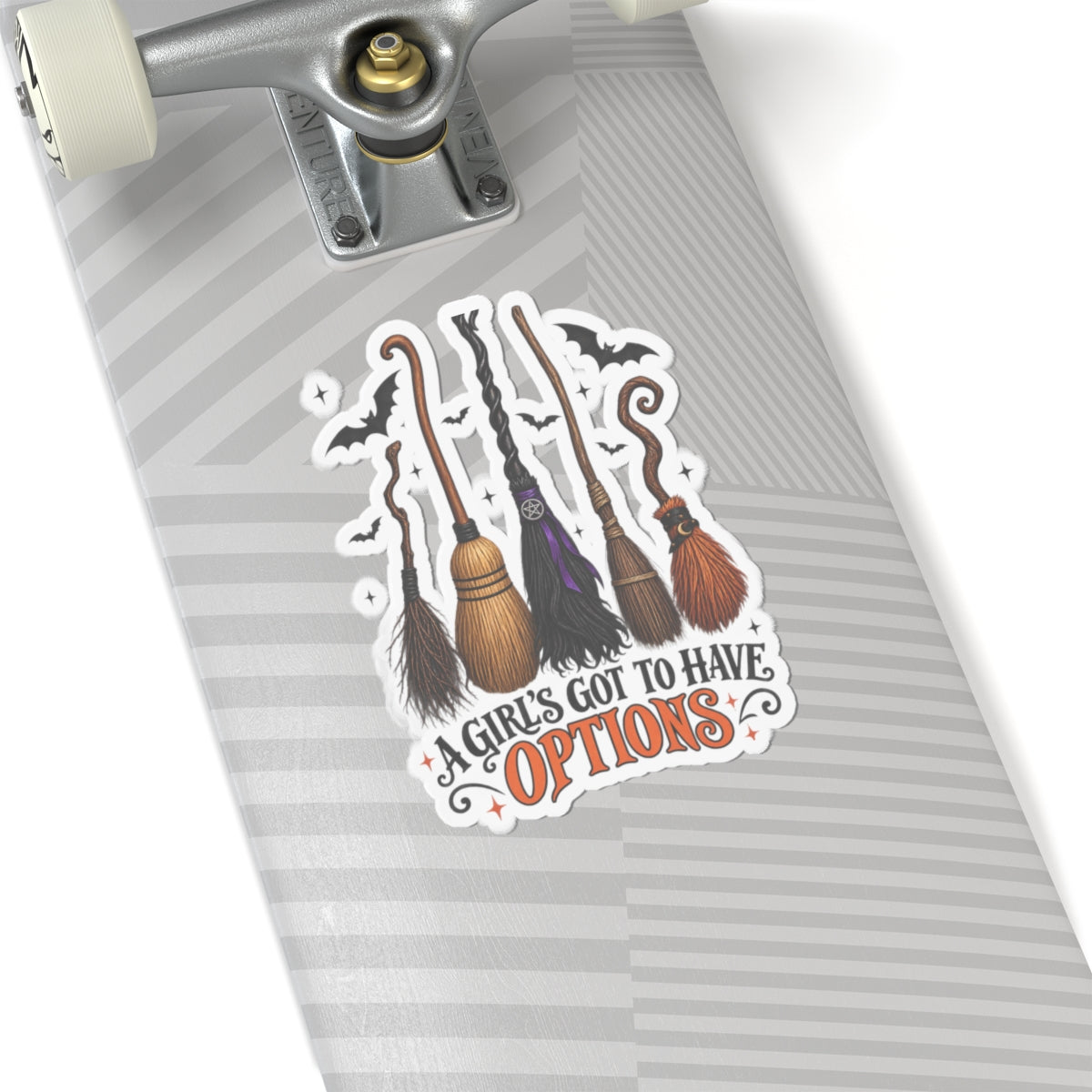 Witch Brooms Sticker — "A Girl's Got to Have Options" Halloween Kiss-Cut Sticker