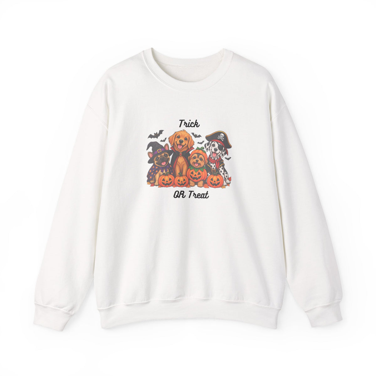 Halloween Puppies Crewneck Sweatshirt — "Trick or Treat" Pumpkin Dog Design