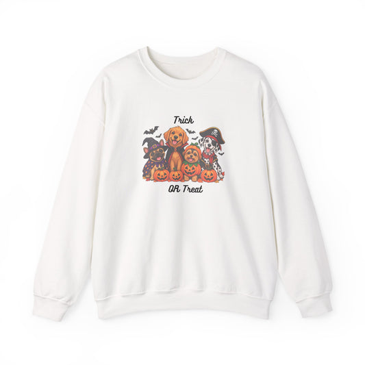 Halloween Puppies Crewneck Sweatshirt — "Trick or Treat" Pumpkin Dog Design