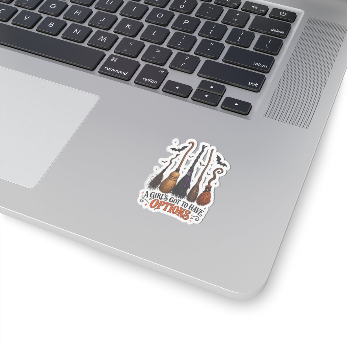 Witch Brooms Sticker — "A Girl's Got to Have Options" Halloween Kiss-Cut Sticker