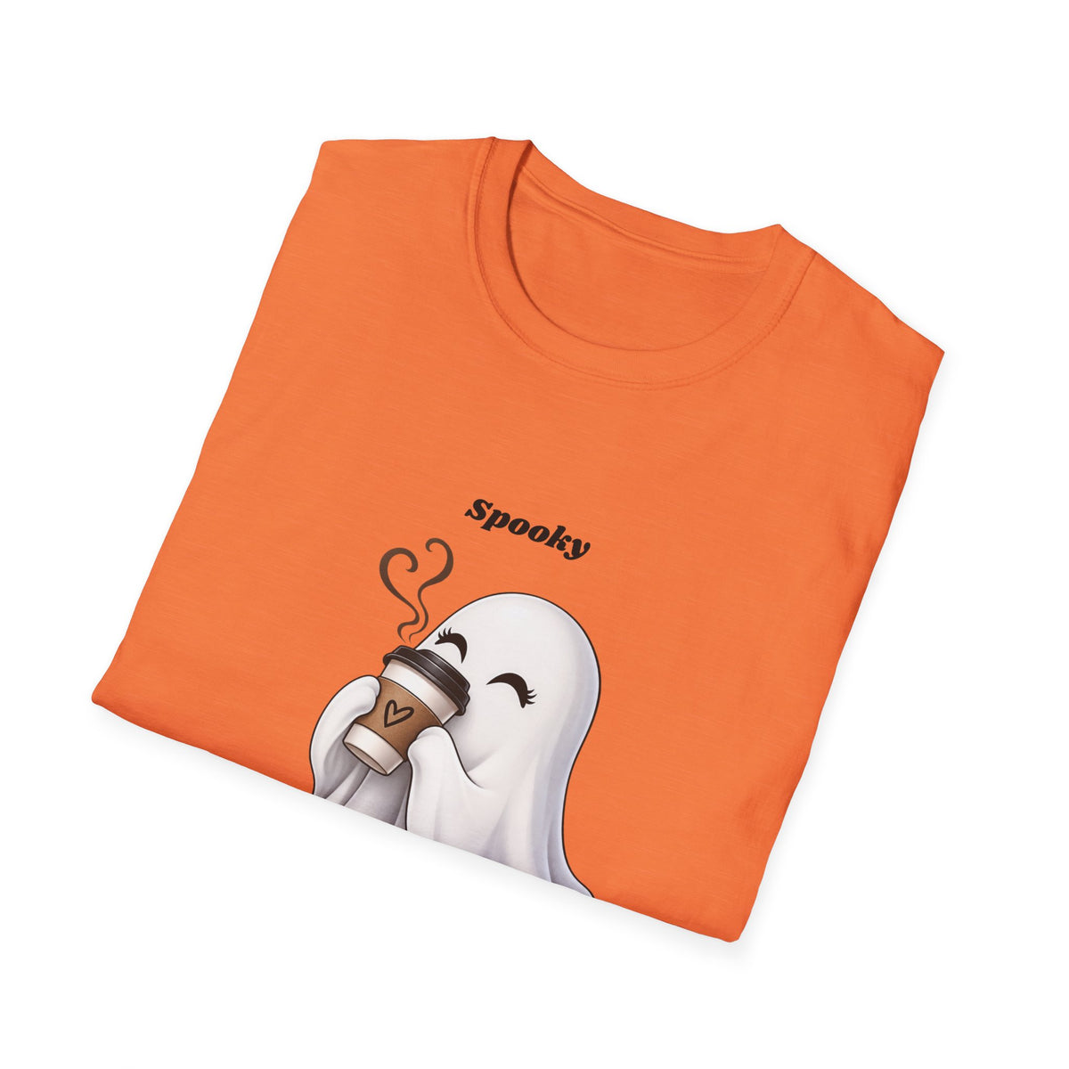 Spooky Season Ghost with Coffee T-Shirt | Halloween Ghost Latte Tee