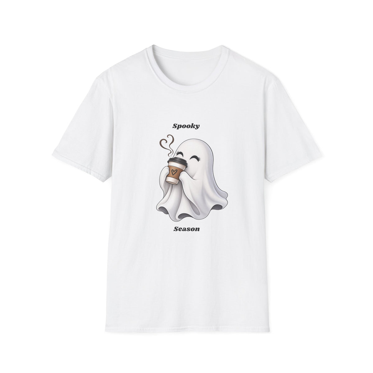 Spooky Season Ghost with Coffee T-Shirt | Halloween Ghost Latte Tee