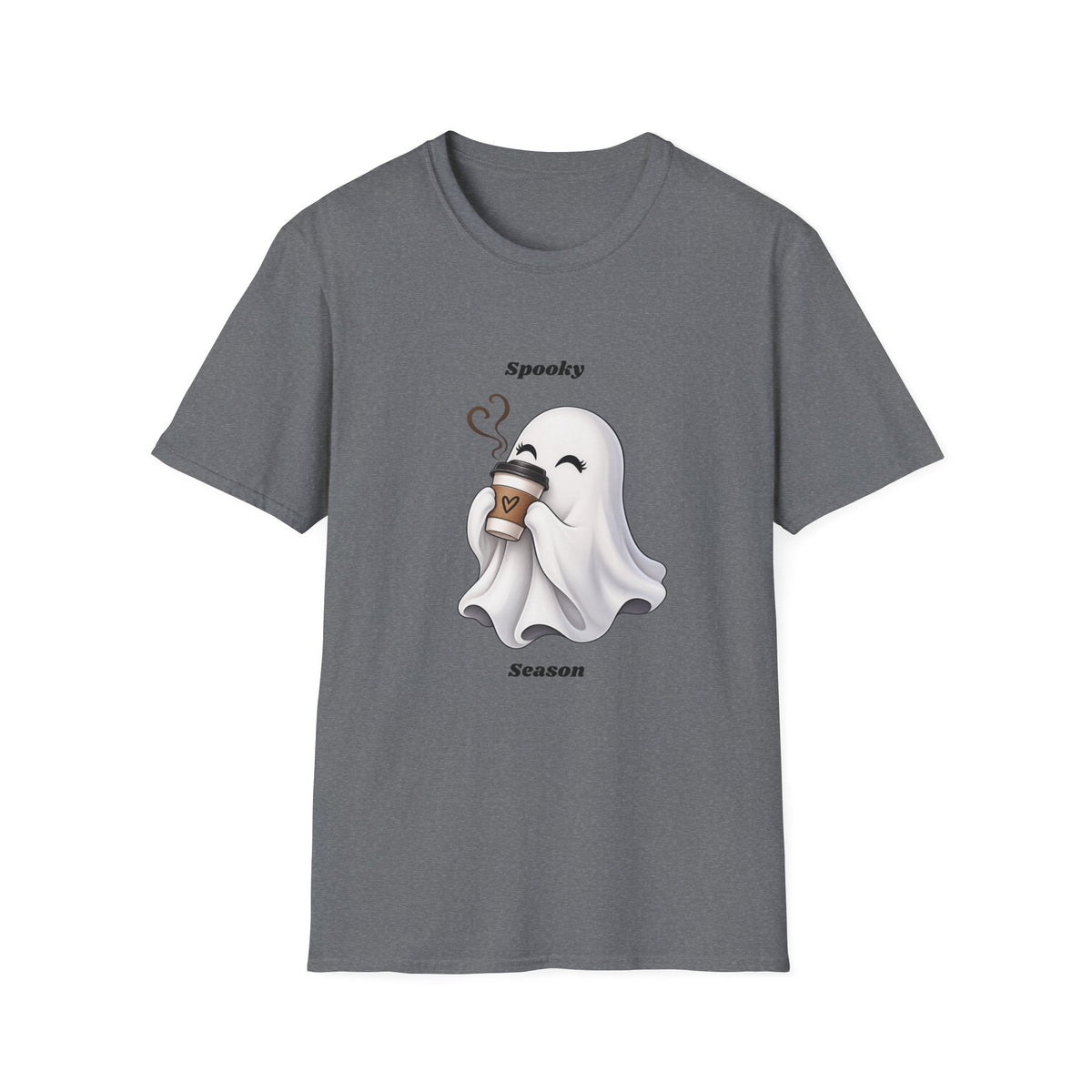 Spooky Season Ghost with Coffee T-Shirt | Halloween Ghost Latte Tee