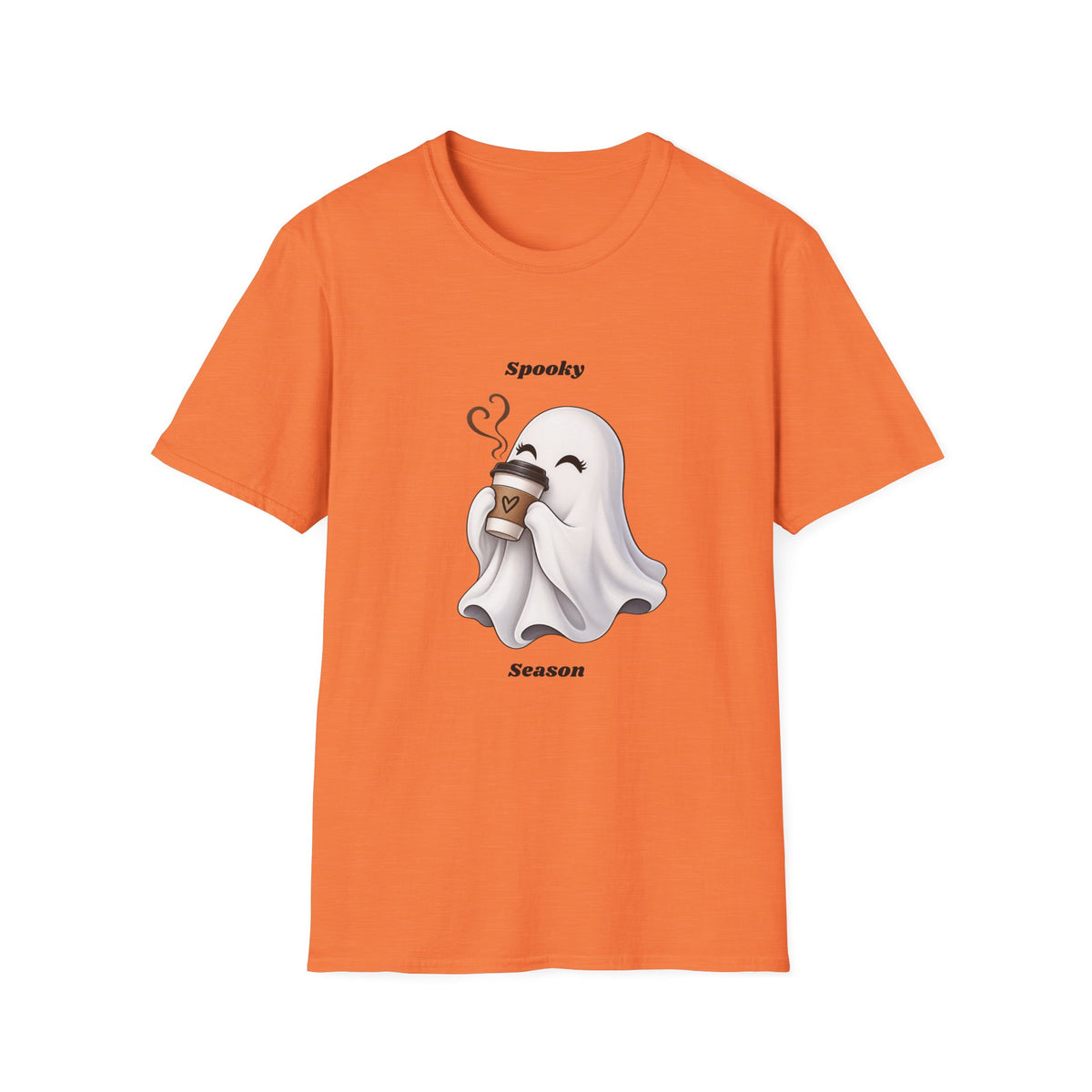 Spooky Season Ghost with Coffee T-Shirt | Halloween Ghost Latte Tee