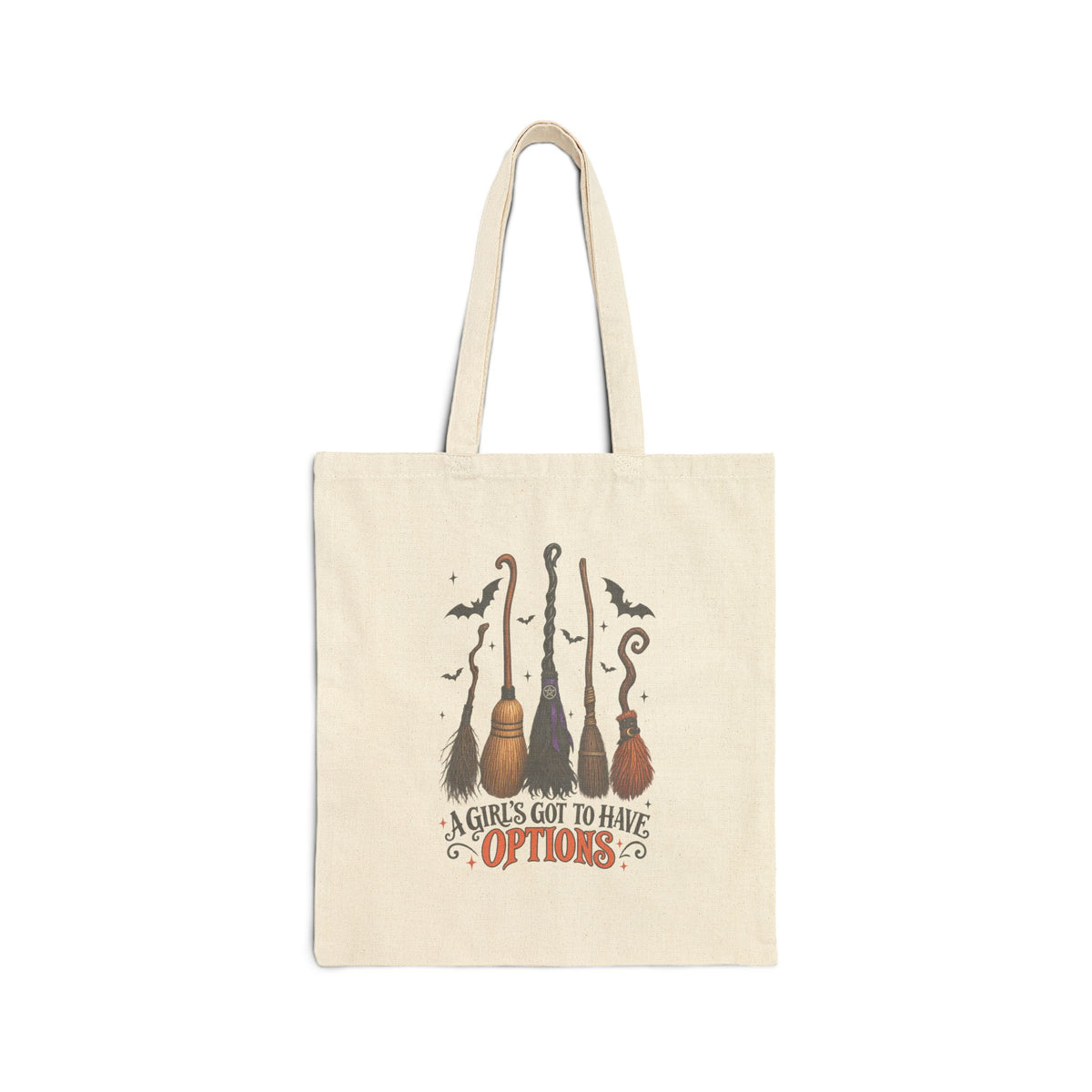 Halloween Witch Brooms Tote – "A Girl's Got to Have Options" Cotton Canvas Bag