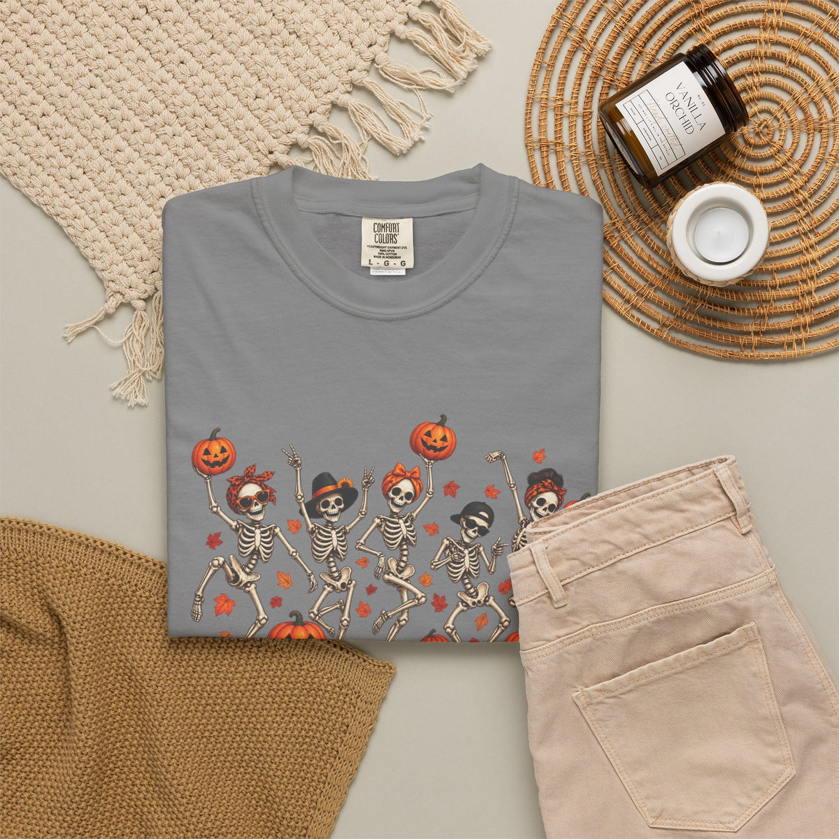 Dancing Skeletons & Pumpkins Halloween T-Shirt