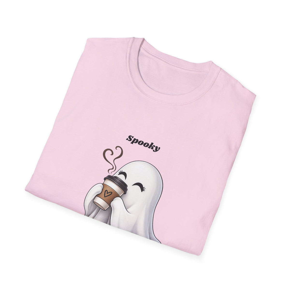 Spooky Season Ghost with Coffee T-Shirt | Halloween Ghost Latte Tee