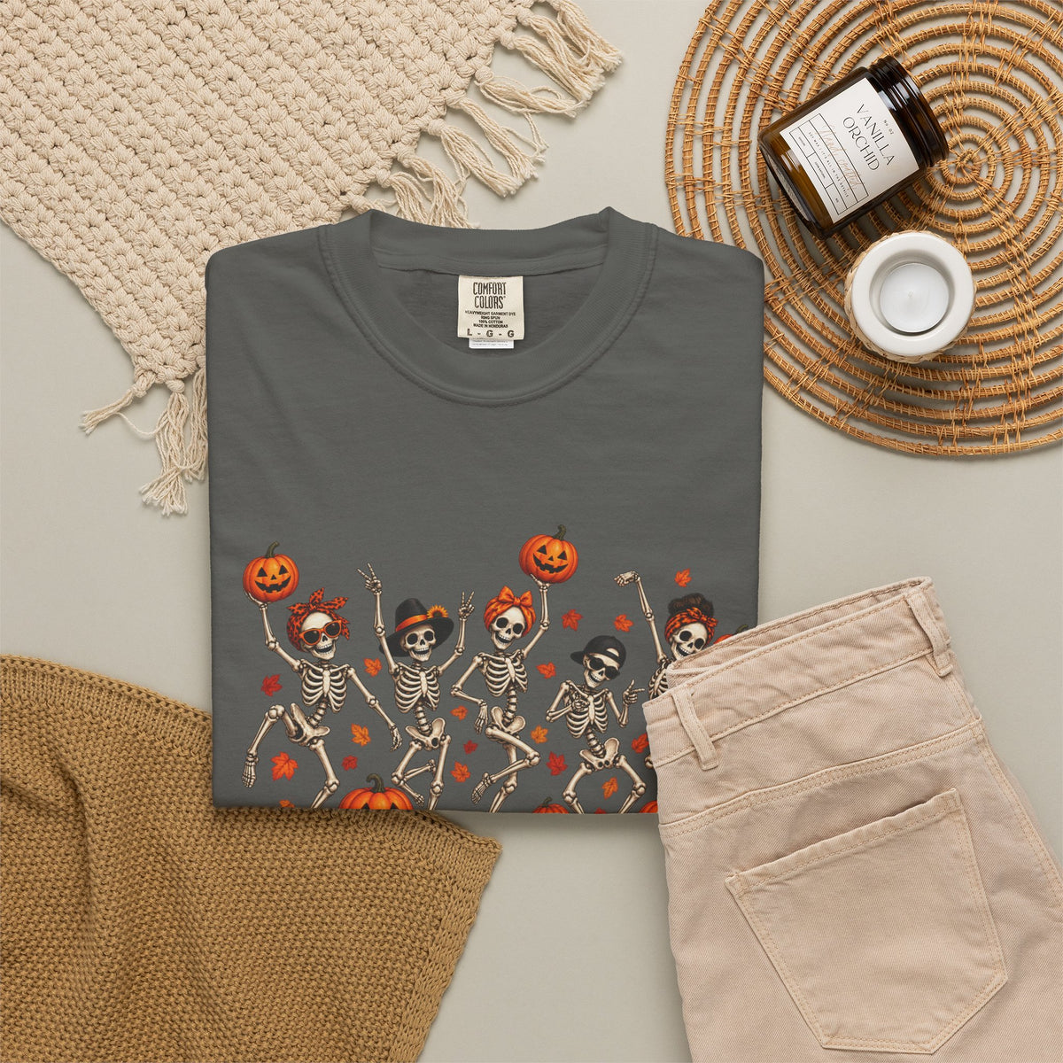 Dancing Skeletons & Pumpkins Halloween T-Shirt