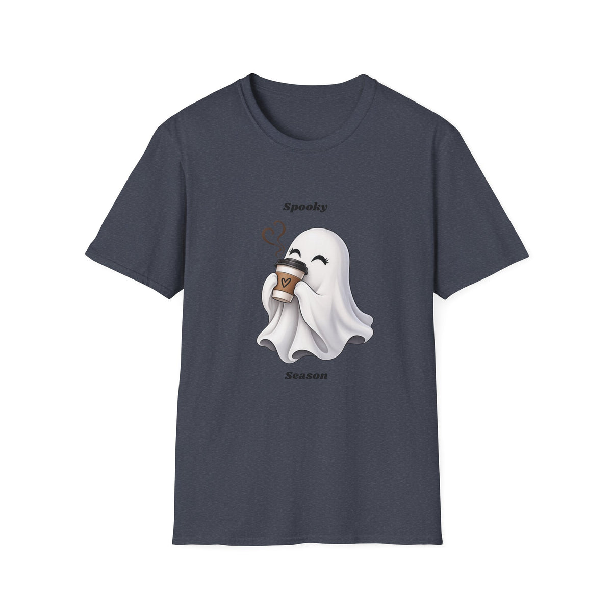 Spooky Season Ghost with Coffee T-Shirt | Halloween Ghost Latte Tee