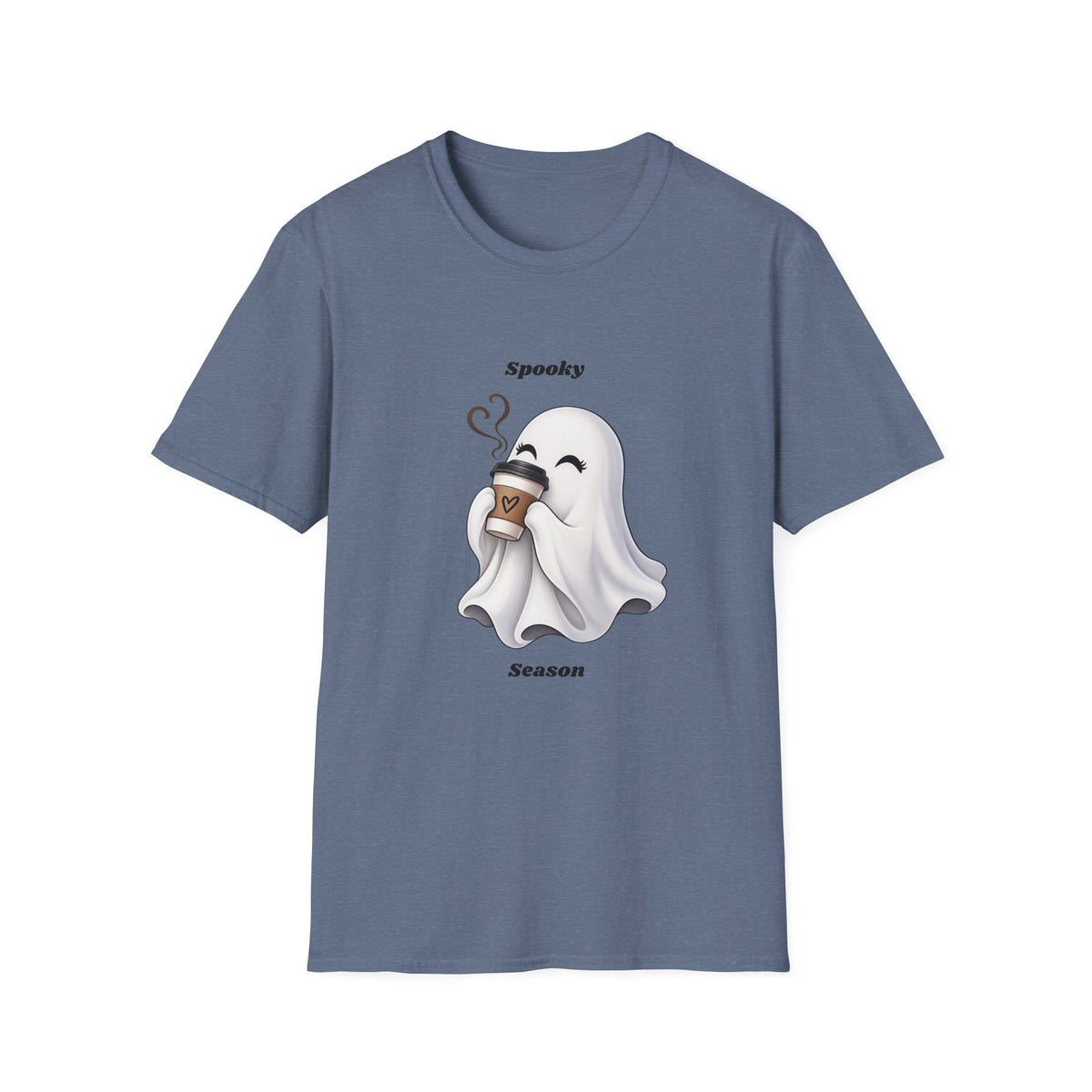 Spooky Season Ghost with Coffee T-Shirt | Halloween Ghost Latte Tee