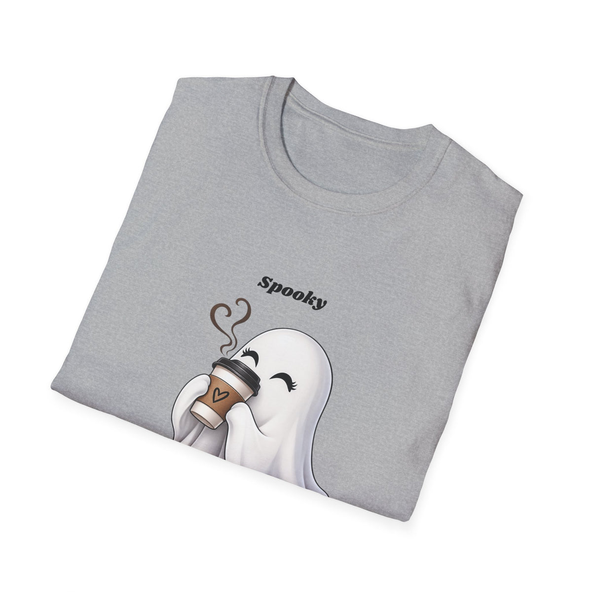 Spooky Season Ghost with Coffee T-Shirt | Halloween Ghost Latte Tee