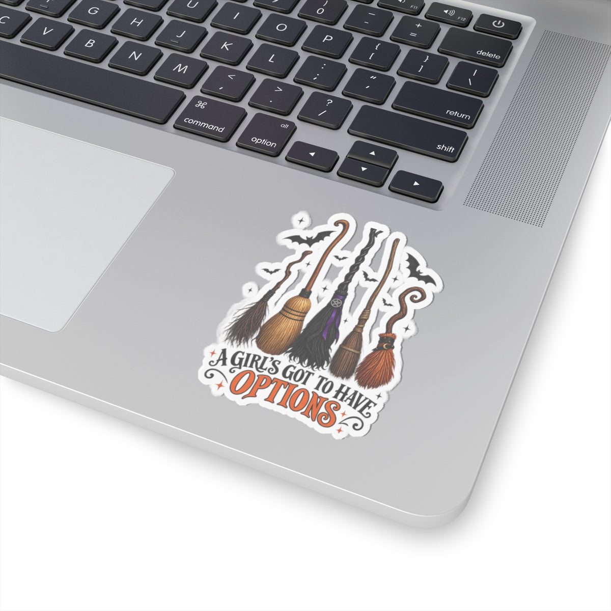 Witch Brooms Sticker — "A Girl's Got to Have Options" Halloween Kiss-Cut Sticker